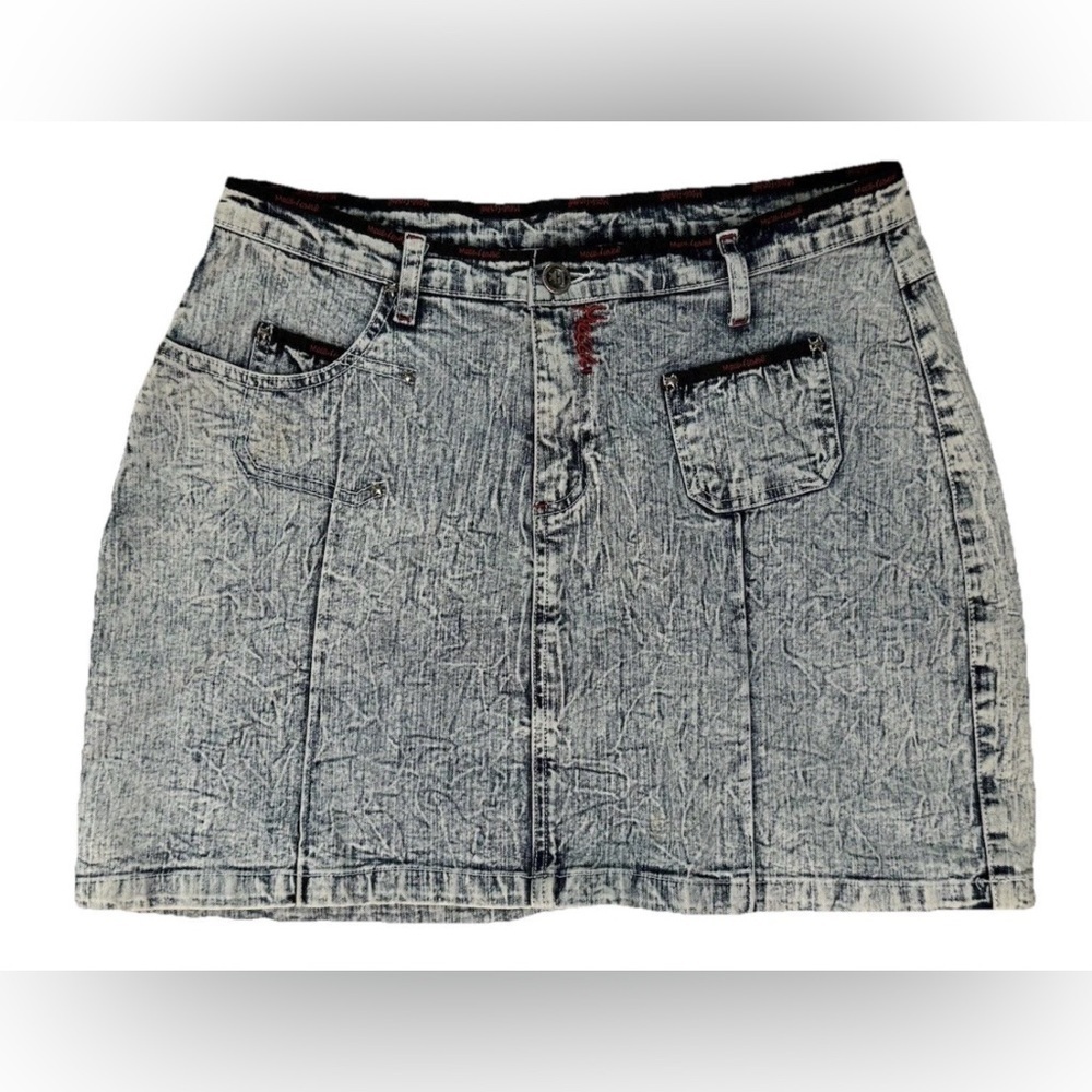 Mecca Femme Women's Denim Skirt Size 9 / 10 Zip Button Pockets Blue 28x16